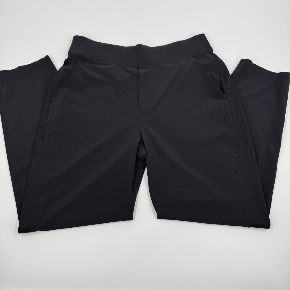 Athleta Black Ribbed Side Panel Straight Leg Pants Womens Size‎ 10 High Rise